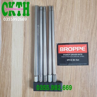 Mũi vít chuôi lục giác dài. Bộ 5 đầu lục giác dài 150mm cho khoan, máy bắn vít thương hiệu BROPPE