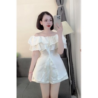 Set bộ áo trễ vai bèo mix quần short tafta chất hottren 2024
