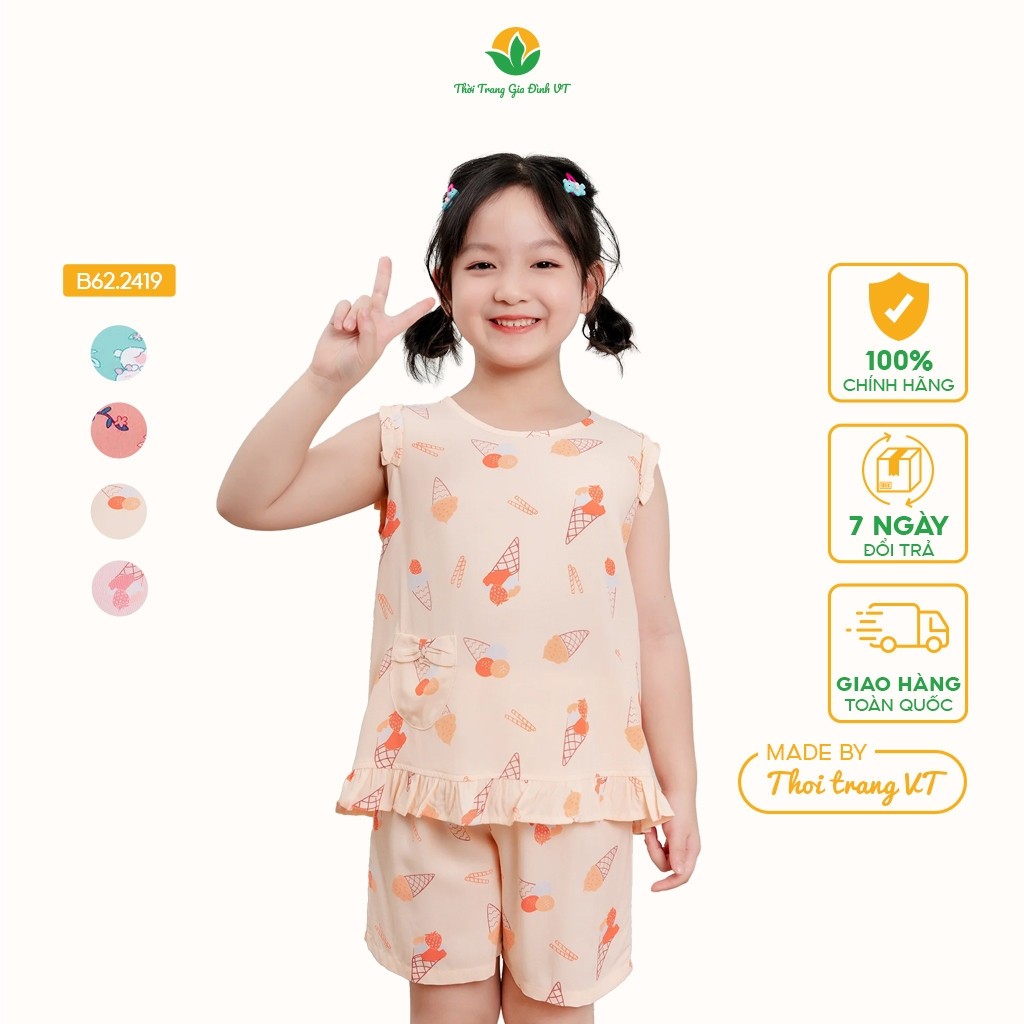 Bộ lanh mặc nhà bé gái Việt Thắng ,quần đùi, áo sát nách - B62.2419