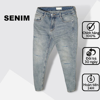Quần jean nam SENIM, Quần bò vải Denim co giãn, form skinny, Jean xanh xước S1101
