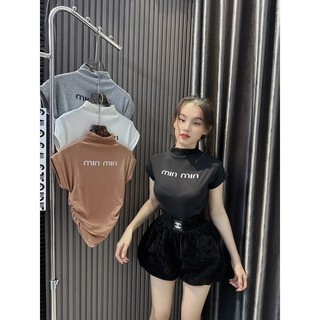 Áo Thun Borip Ngắn Tay Cổ Lọ Kèm In Chữ Trước TTSLC0428