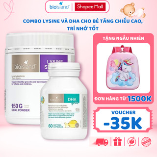 Combo DHA For Kids và Bột Lysine phát triển chiều cao cho bé Bioisland giúp bé cao lớn, thông minh