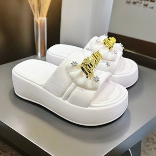 Dép bánh mì nữ quai ngang đúc nguyên khối Đính Nơ phong cách thời trang đế dày cao 5cm êm chân D7724