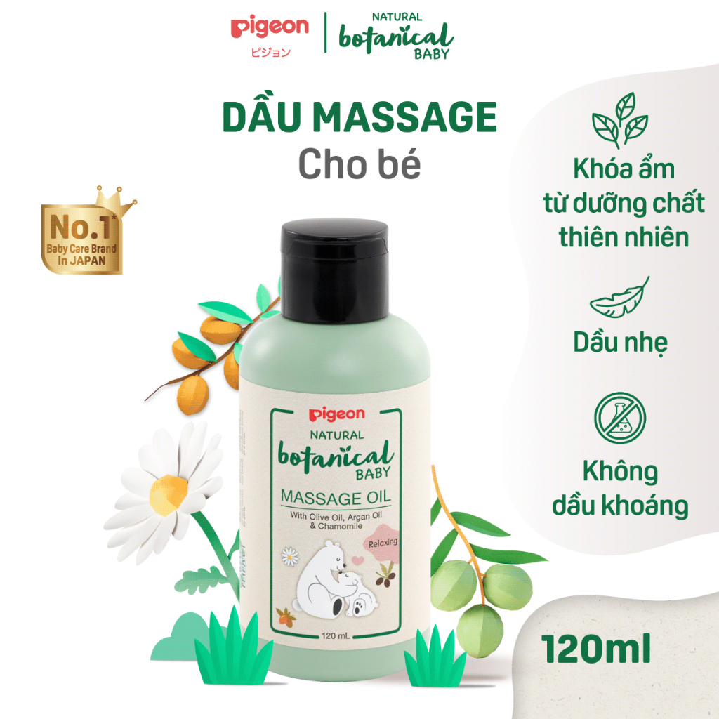 Dầu massage cho bé từ sơ sinh Natural Botanical Pigeon 120ml (HSD: 01/2029) - baby oil massage body