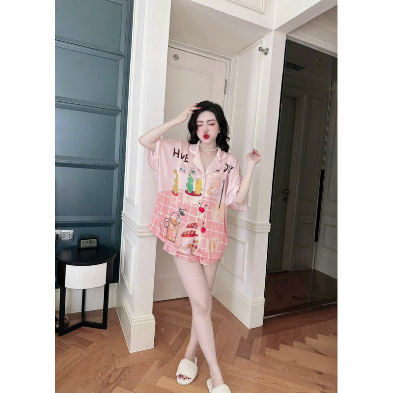 Đồ Bộ Pjiama Lụa Tơ Tầm Quần Đùi Nút Bộc Cổ Chữ V - Đồ Bộ Đùi Tiểu Thư Mặc Nhà size 40 - 60kg lụa th