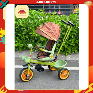 Xe đẩy 3 bánh 3 in 1 khung thép, xe đạp 3 bánh có cần đẩy, có mái che cho bé - hàng cao cấp