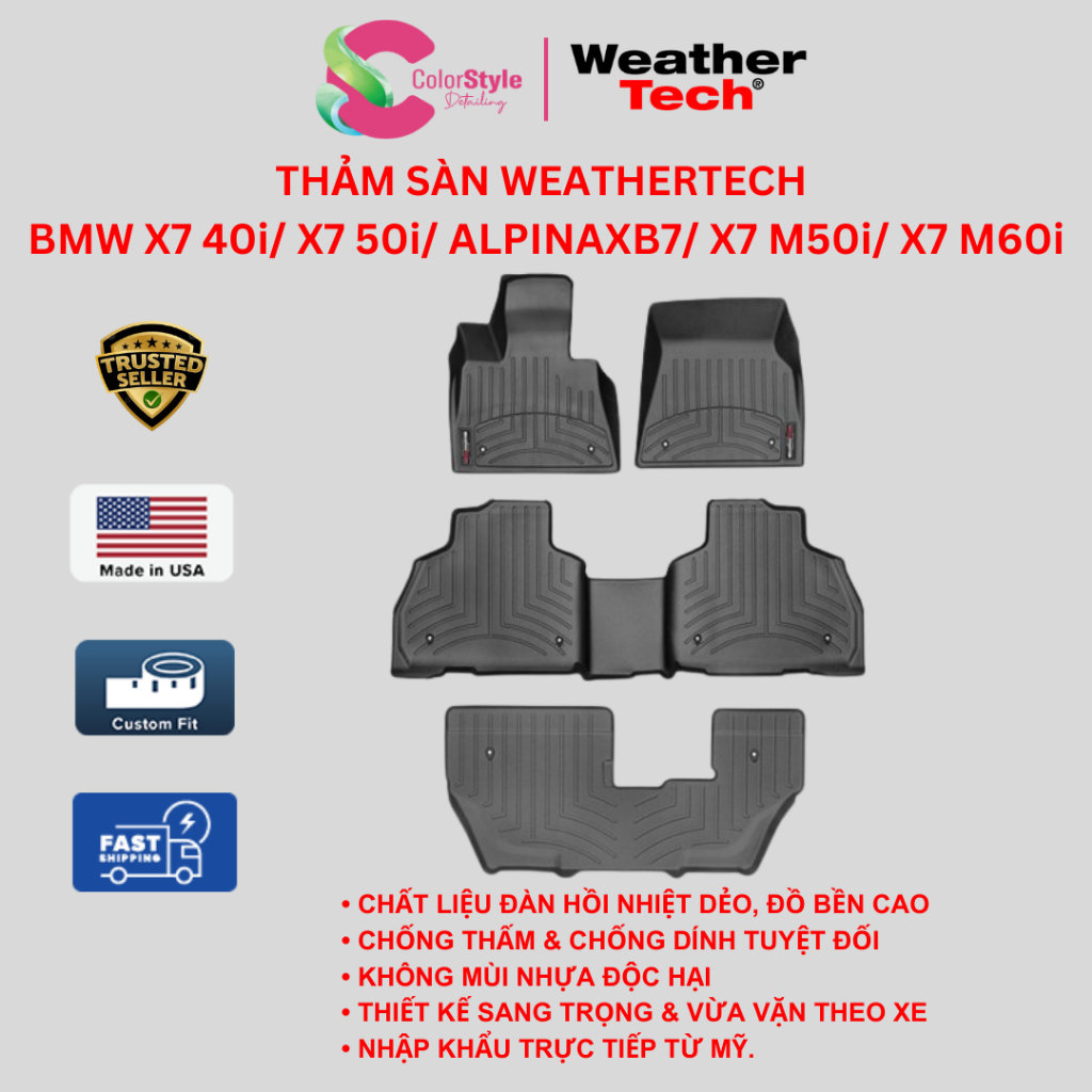 Thảm Sàn Ô Tô WeatherTech BMW X7 40i X7 50i ALPINAXB7 X7 M50i X7 M60i - Chính Hãng Mỹ 451507-1-3-5