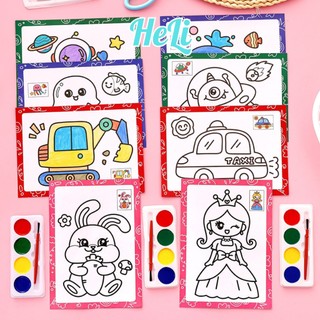 Combo 10 tranh tô màu nước 2 mặt cho bé kèm màu nước và cọ size 17,5*12,5cm, quà tặng sinh nhật cho bé