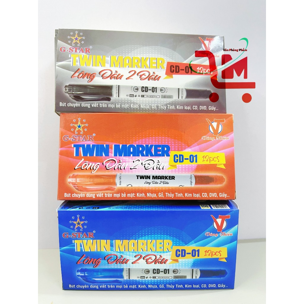 Hộp 12 Cây Bút Lông Dầu 2 Đầu Chất Lượng Tốt GSTAR CD-01 Màu Mực Đậm, Tươi Sáng, Mực Không Xoá Được 