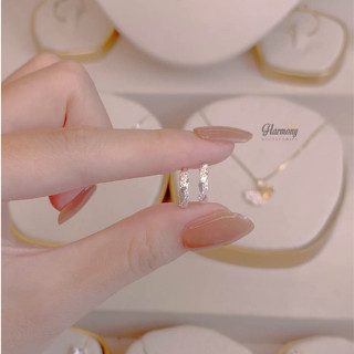 Khuyên tai tròn nữ bạc 925 xoắn đá 2 màu cá tính, xinh xắn, phong cách Hàn Quốc K89 | HARMONY ACCESSORIES
