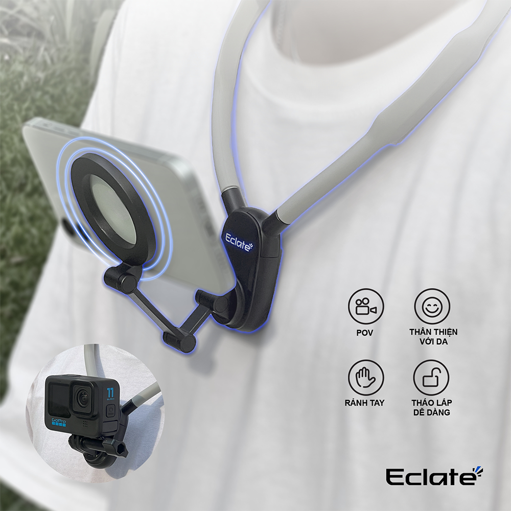[Xả kho, gắn điện thoại] Vòng đeo cổ cho action camera, điện thoại Eclate | Gopro,dji,insta360 | sil