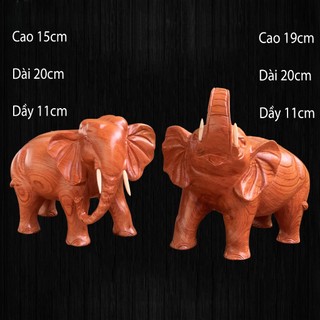 Cặp tượng voi uyên ương chiều dài 20cm chất liệu gỗ hương