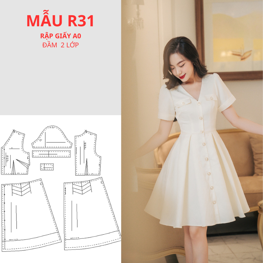 RẬP GIẤY A0 VÁY 2 LỚP MÃ R31