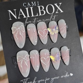 Móng giả- Nailbox móng úp thiết kế ombre hồng nơ xinh
