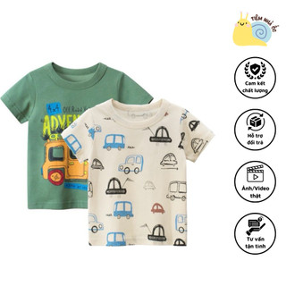 Set 2 áo phông in họa tiết cho bé chất cotton co giãn 4 chiều thoáng mát mặc hè