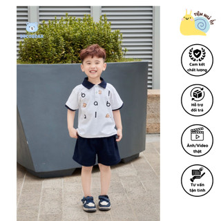 Set polo họa tiết cho bé trai phong cách Hàn Quốc chất coton tự nhiên an toàn cho da bé bền đẹp