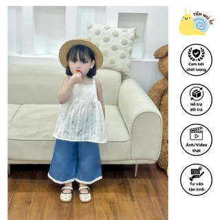 Set bộ thiết kế tiểu thư cực sang cho bé áo chất thô lụa thoáng mát, quần denim mềm mịn
