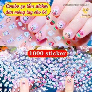 Set 30 tấm sticker dán móng, 1000 hình dán 3D trang trí móng mẫu mới nhiều hình xinh cho bé - Anan