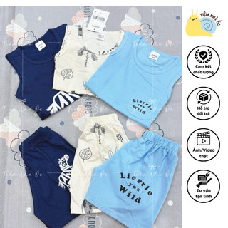Set 3 bộ mùa hè cho bé 3 màu hoạ tiết hươu cao cổ chất cotton thoáng mát thấm hút mồ hôi