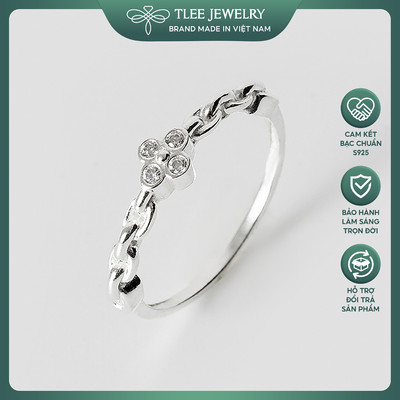 Nhẫn bạc nữ TLEE viền mắt xích bốn lá đính đá cao cấp TLEE JEWELRY A0256