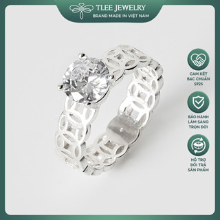 Nhẫn bạc nữ TLEE nhẫn kim tiền trụ đá bốn chấu tài lộc TLEE JEWELRY A0254