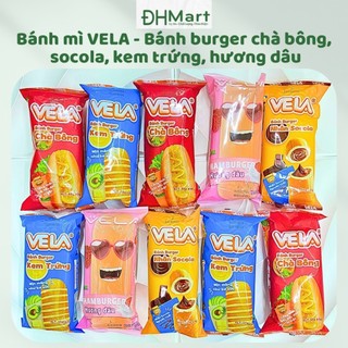Bánh mì VELA - bánh Humberger dâu - bánh Burger chà bông, socola, kem trứng - bánh mì Vela humburger các vị 55g