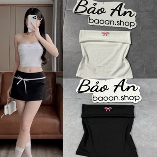 Áo ống Thêu nơ bẻ lai chất thun gân