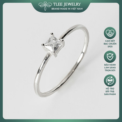 Nhẫn bạc nữ TLEE Nhẫn đá mini bốn chấu vuông nhỏ nhắn TLEE JEWELRY A0246
