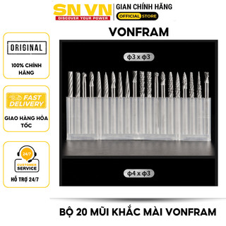 Bộ 20 mũi khắc mài cao cấp được làm bằng vonfram siêu bền, kích thước trục 3mm