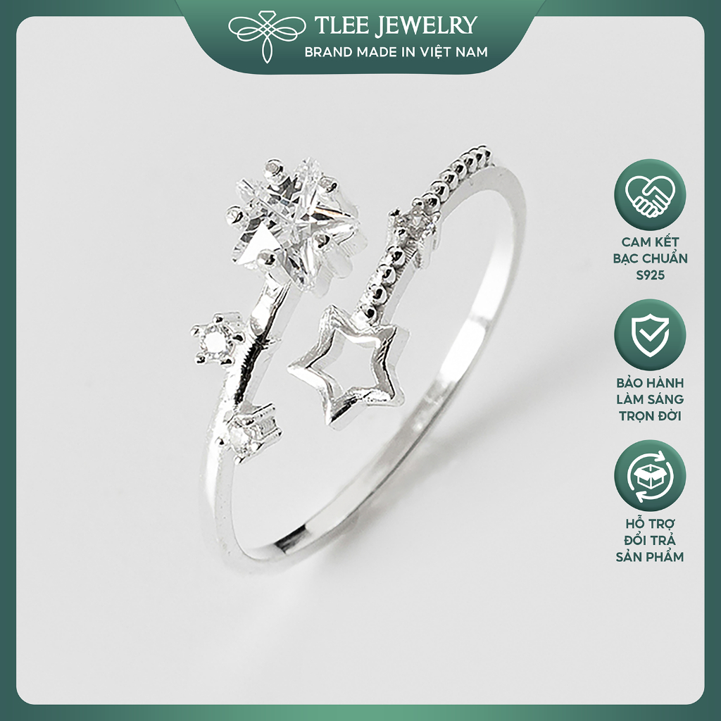 Nhẫn bạc nữ TLEE sao đá freesize nữ tính TLEE JEWELRY A0235