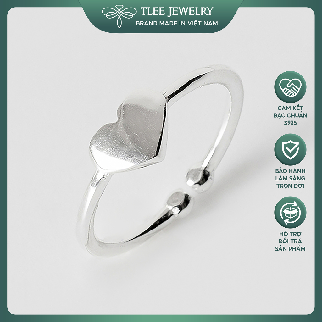 Nhẫn bạc nữ TLEE tim trơn freesize cá tính TLEE JEWELRY A0233
