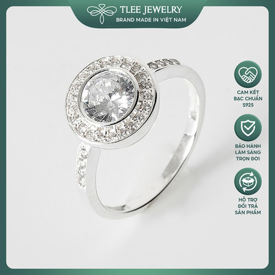 Nhẫn bạc nữ TLEE ổ đá tròn 7ly đính đá xung quanh sang trọng TLEE JEWELRY A0232