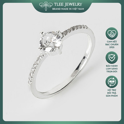 Nhẫn bạc nữ TLEE ổ đá 5ly ổ trụ đá bốn chấu đính đá viền cao cấp TLEE JEWELRY A0231