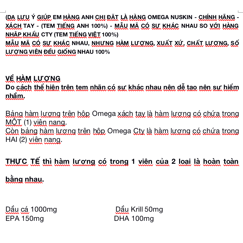 Dầu Cá NUSKIN Marine Omega - Tem tiếng Anh, hàng nước ngoài (120 viên, date mới nhất))