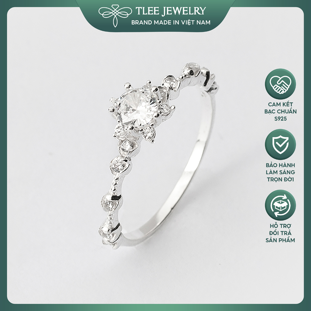 Nhẫn bạc nữ TLEE hoa đá năm cánh nạm đá cao cấp TLEE JEWELRY A0214