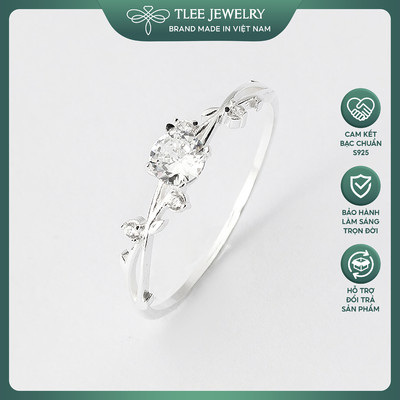 Nhẫn bạc nữ TLEE ổ đá bốn chấu cành hoa đan chéo TLEE JEWELRY A0211