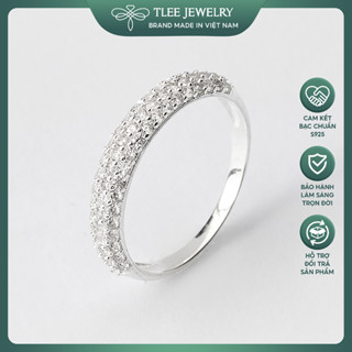 Nhẫn bạc nữ TLEE mẫu bo tròn đính ba hàng đá nhỏ lấp lánh TLEE JEWELRY A0207