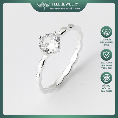Nhẫn bạc nữ TLEE ổ đá 6li bốn chấu viền dáng hạt trơn sang trọng TLEE JEWELRY A0206