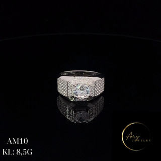Nhẫn nam bạc 925 xi bạch kim đính đá 7ly AM10