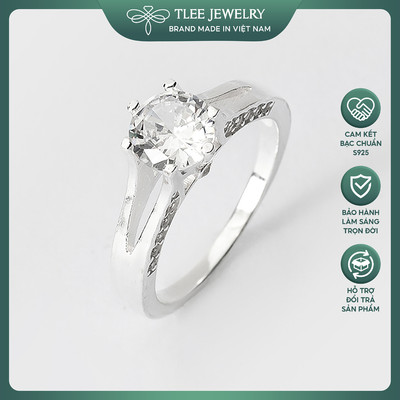 Nhẫn bạc nữ TLEE trụ đá cao 7li viền trơn sang trọng TLEE JEWELRY A0200