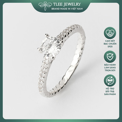 Nhẫn bạc nữ TLEE bốn chấu viền dày nạm đá cao cấp TLEE JEWELRY A0196