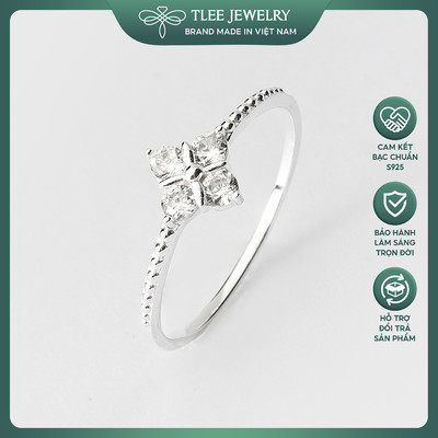 Nhẫn bạc nữ TLEE bốn lá hình thoi đính đá sang trọng TLEE JEWELRY A0195