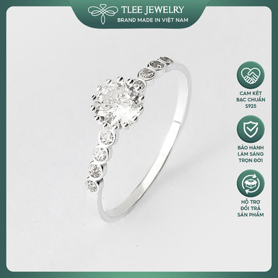 Nhẫn bạc nữ TLEE ổ đá hoa cúc viền đính đá sang trọng TLEE JEWELRY A0194