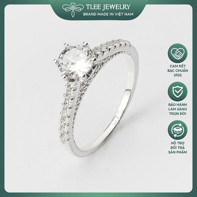 Nhẫn bạc nữ TLEE chấu đá cao viền đá bằng sang trọng TLEE JEWELRY A0191