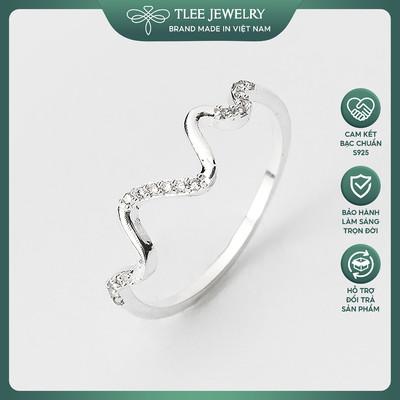Nhẫn bạc nữ TLEE sóng nhịp tim đính đá sang trọng TLEE JEWELRY A0189