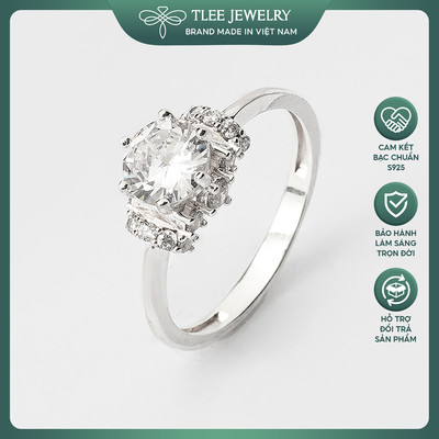 Nhẫn bạc nữ TLEE trụ đá 7li viền đính đá cao cấp TLEE JEWELRY A0188