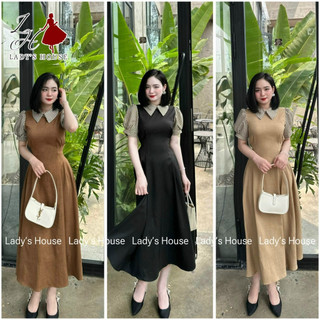 Váy thiết kế phối kẻ cổ đức dáng dài