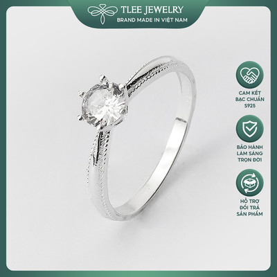 Nhẫn bạc nữ TLEE trụ đá sáu chấu viền giả đá cao cấp TLEE JEWELRY A0184