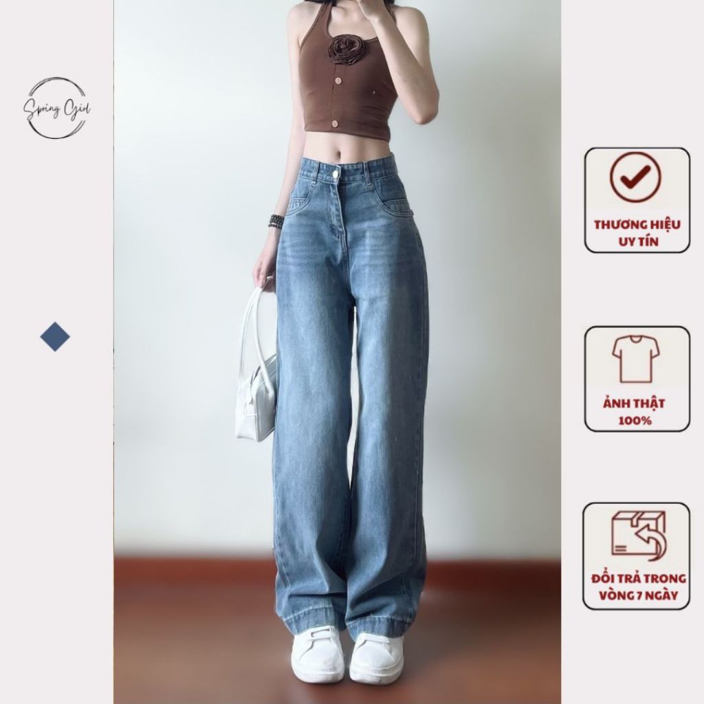 Quần jeans Spring trơn ống suông basic