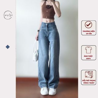 Quần jeans Spring trơn ống suông basic